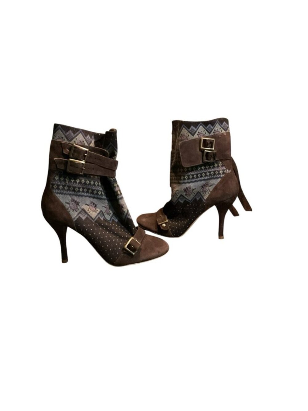 Fornarina Ankle Boots Womens 37 Italy 6.5 US Brown Suede‎ Booties Pattern